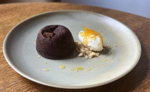 Dark Chocolate Fondant with Vanilla Mascarpone and Candied Orange