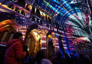 SPACE light show at Carlisle Cathedral. Image courtesy of Stuart Walker Photography